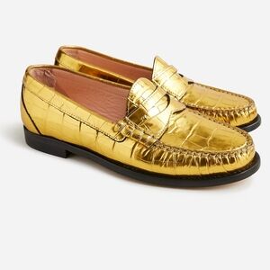 J. Crew Winona Penny Loafers In Croc-embossed Metallic Leather NWOT